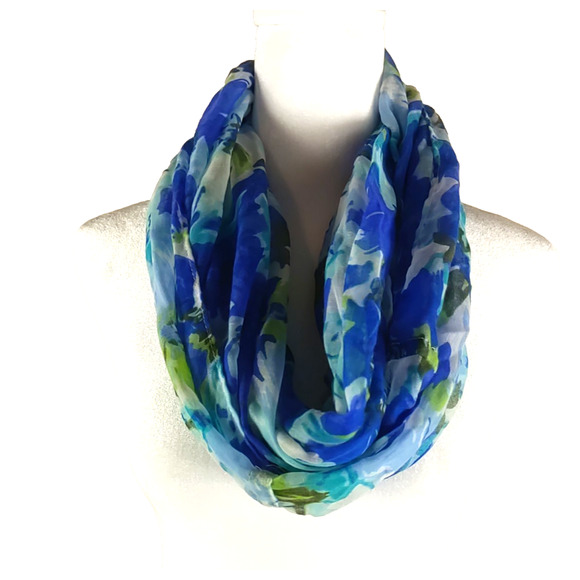 Studio Thirty Six Blue Scarf Infinity 68 X 18" Floral Art Design - Picture 1 of 7